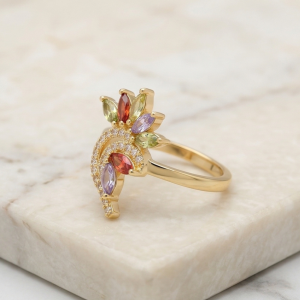 925 Sterling Silver Multi-Color Floral Swirl Ring Yellow Gold Finish Jewellery for Women - Size 8