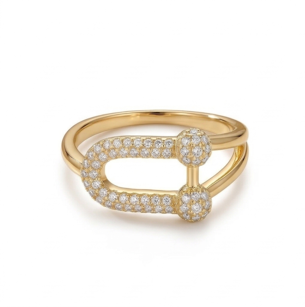 925 Sterling Silver U-Link Statement Ring with Yellow Gold Finish Contemporary Women's Jewellery - Size 7