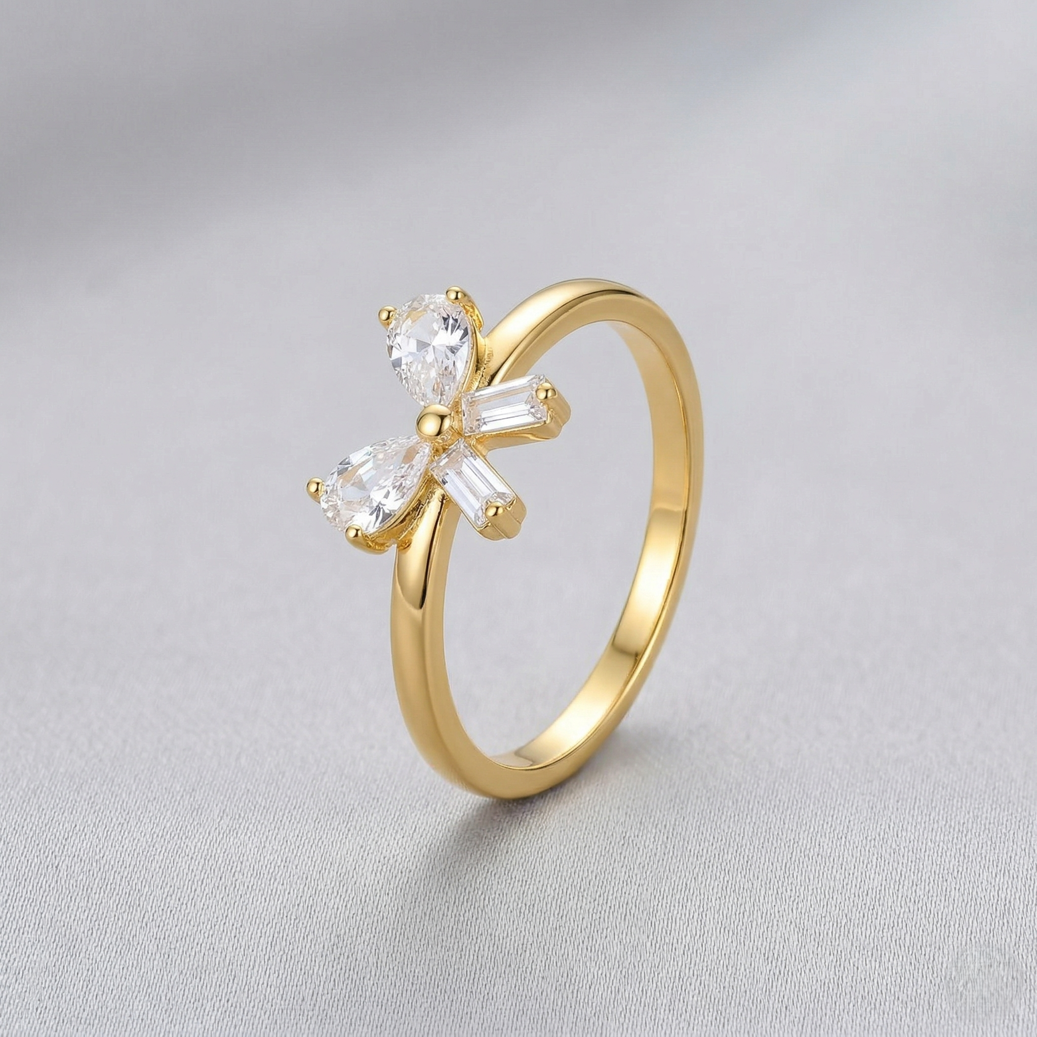 925 Sterling Silver Gold Plated Elegant Bow Ring Jewellery for Women - Size 8
