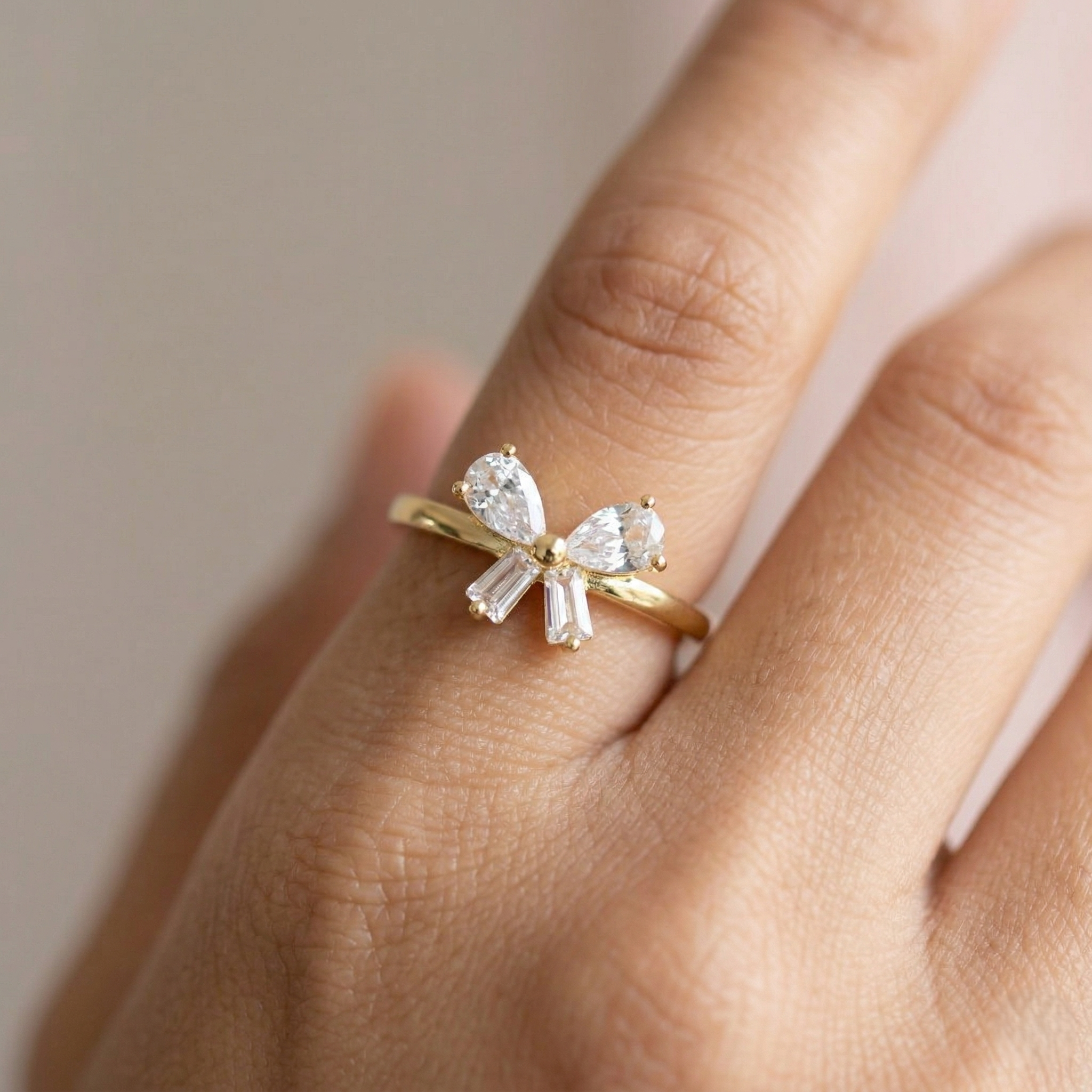 925 Sterling Silver Gold Plated Elegant Bow Ring Jewellery for Women - Size 8