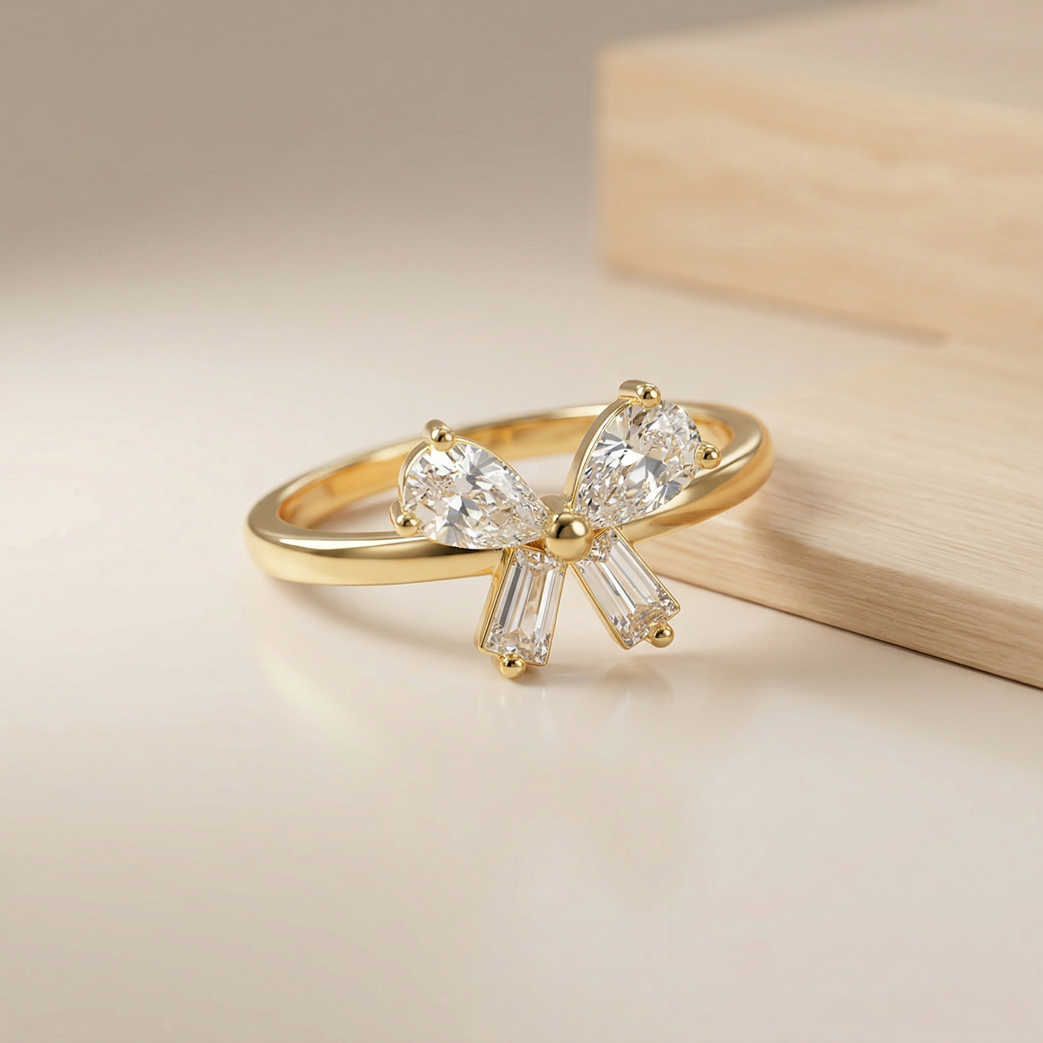 925 Sterling Silver Gold Plated Elegant Bow Ring Jewellery for Women - Size 7