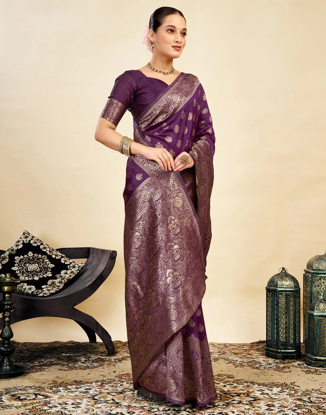 AXONIT Women's Silk Blend Banarasi Jacquard