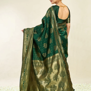 AXONIT Women's Silk Blend Banarasi Jacquard Zari Motifs Design Saree with Unstitched Blouse Piece