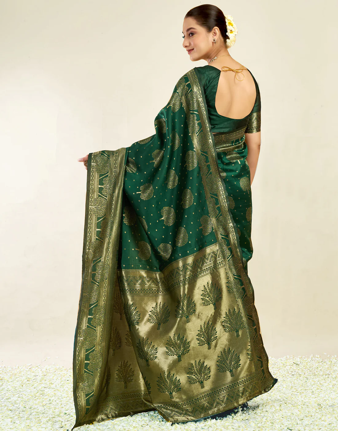 AXONIT Women's Silk Blend Banarasi Jacquard Zari Motifs Design Saree with Unstitched Blouse Piece