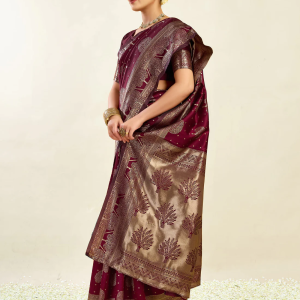 AXONIT Women's Silk Blend Banarasi Jacquard Zari Motifs Design Saree with Unstitched Blouse Piece