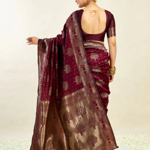 AXONIT Women's Silk Blend Banarasi Jacquard Zari Motifs Design Saree with Unstitched Blouse Piece