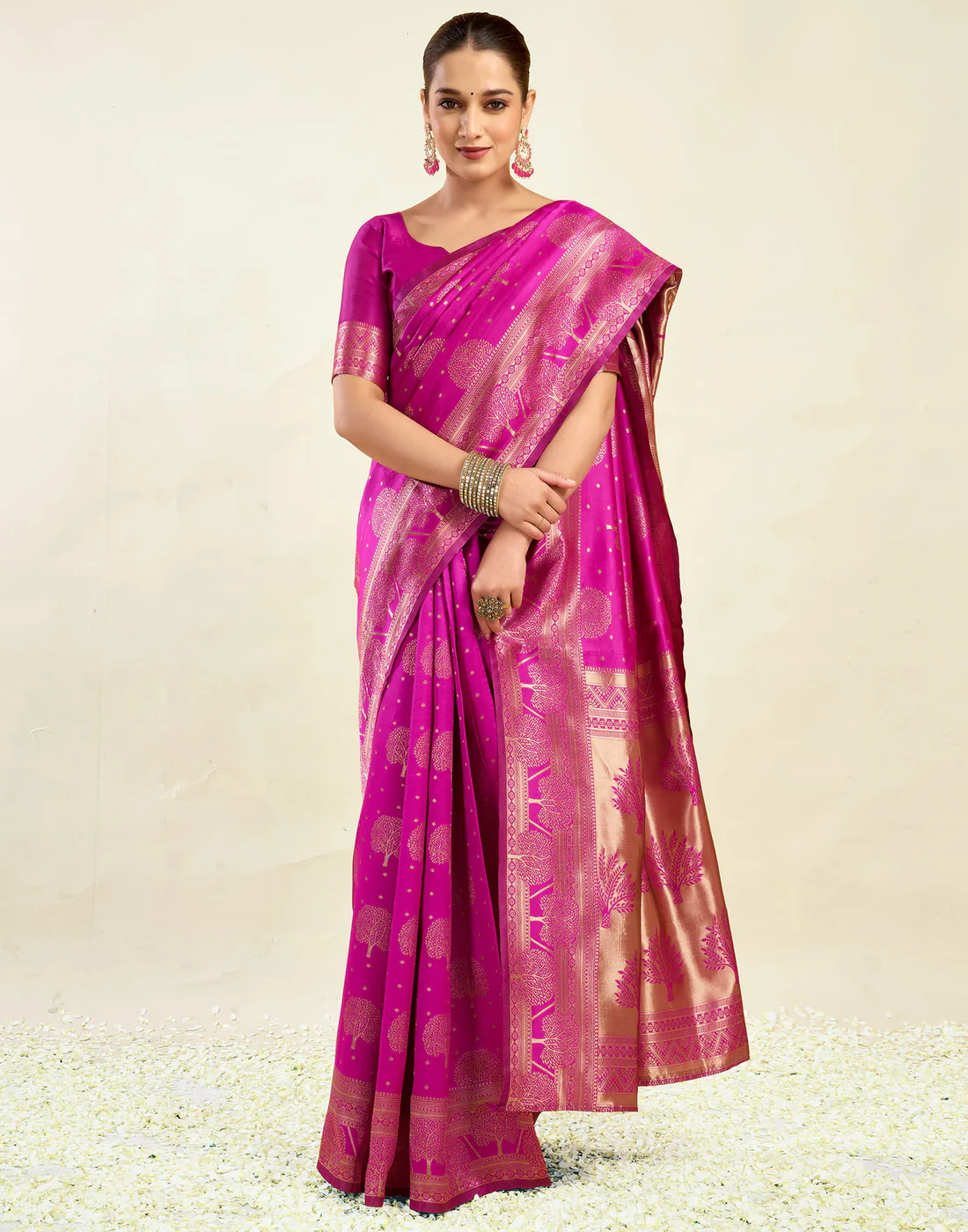 AXONIT Women's Silk Blend Banarasi Jacquard Zari Motifs Design Saree with Unstitched Blouse Piece