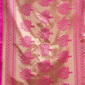 AXONIT Women's Silk Blend Banarasi Jacquard Zari Motifs Design Saree with Unstitched Blouse Piece