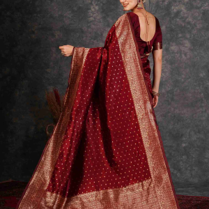 AXONIT Women's Silk Blend Banarasi Jacquard Traditional Motifs Design Saree with Unstitched Blouse Piece