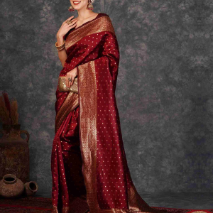 AXONIT Women's Silk Blend Banarasi Jacquard Traditional Motifs Design Saree with Unstitched Blouse Piece