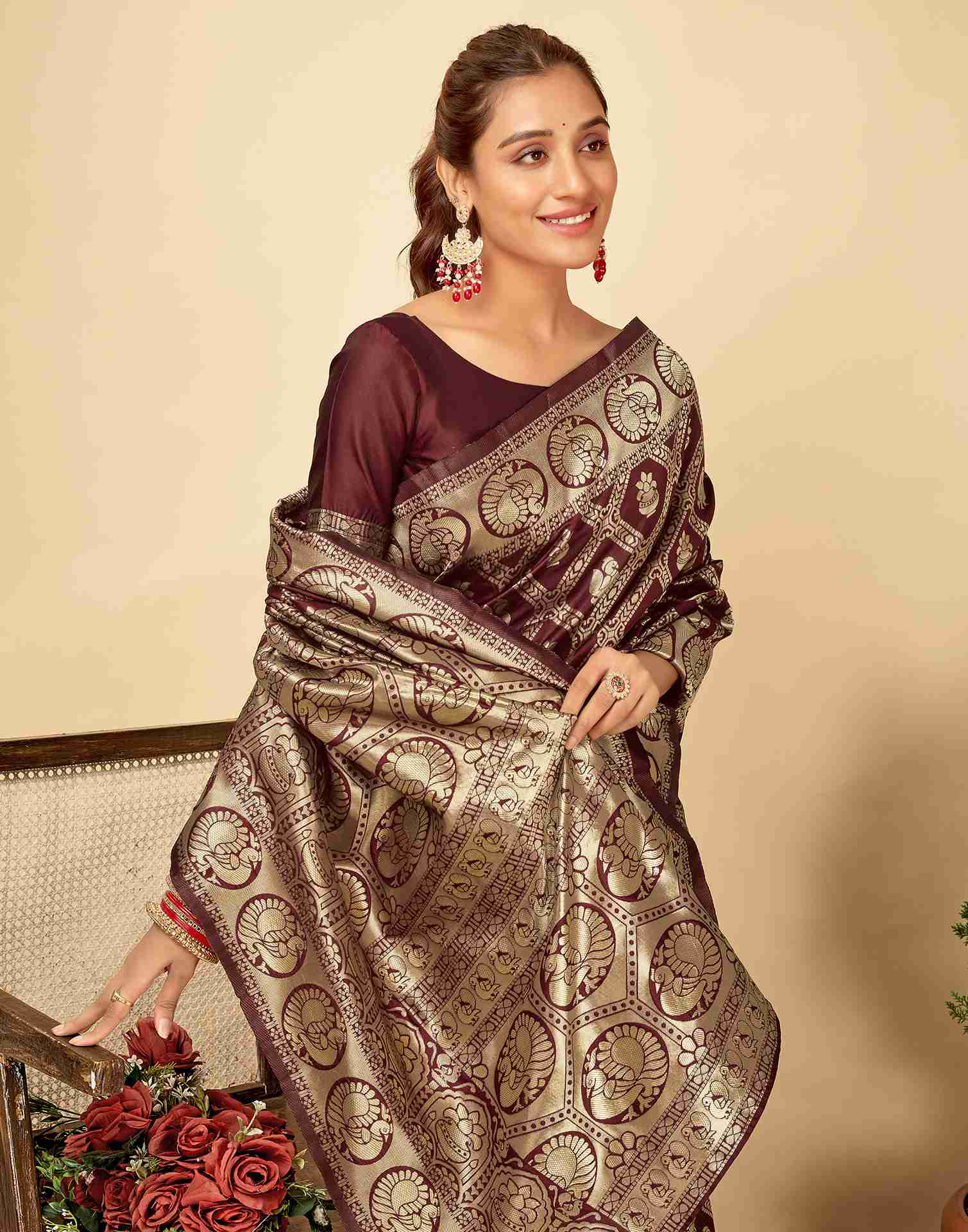 AXONIT Women's Silk Blend Banarasi Jacquard