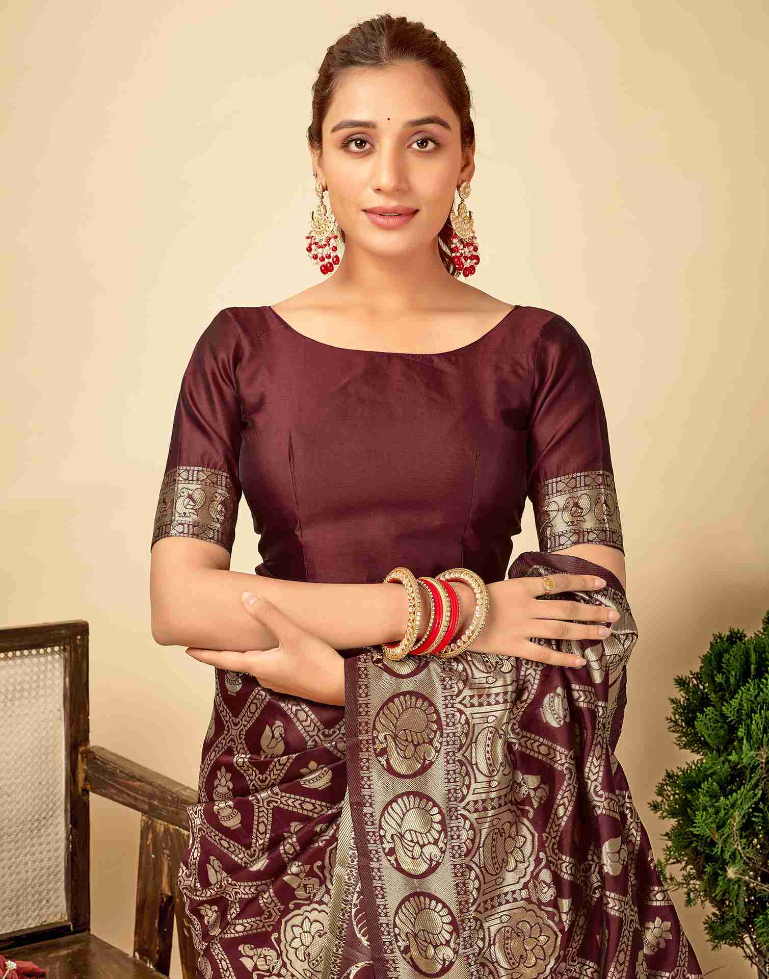 AXONIT Women's Silk Blend Banarasi Jacquard