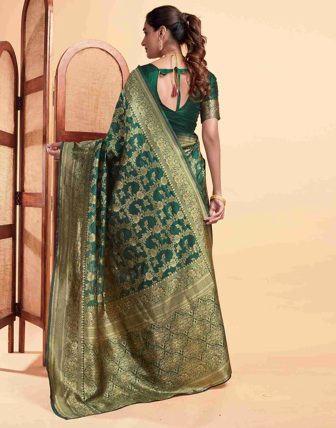 AXONIT Women's Silk Blend Banarasi Jacquard Floral