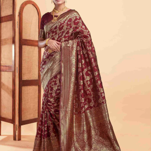 AXONIT Women's Silk Blend Banarasi Jacquard Floral