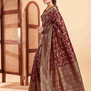 AXONIT Women's Silk Blend Banarasi Jacquard Floral