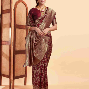 AXONIT Women's Silk Blend Banarasi Jacquard Floral