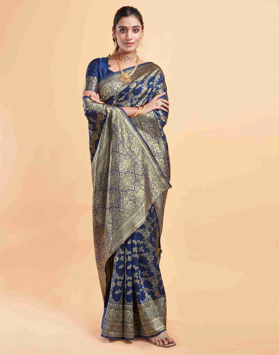 AXONIT Women's Silk Blend Banarasi Jacquard Floral