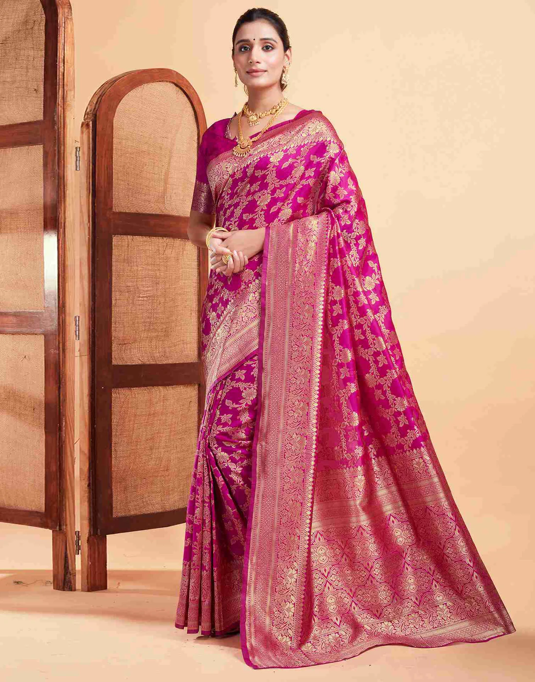 AXONIT Women's Silk Blend Banarasi Jacquard Floral