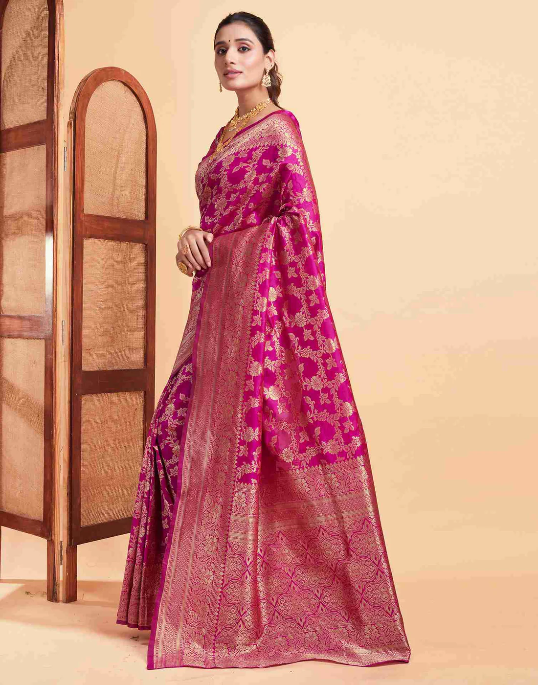 AXONIT Women's Silk Blend Banarasi Jacquard Floral