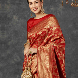 AXONIT Women's Silk Blend Banarasi Jacquard Floral