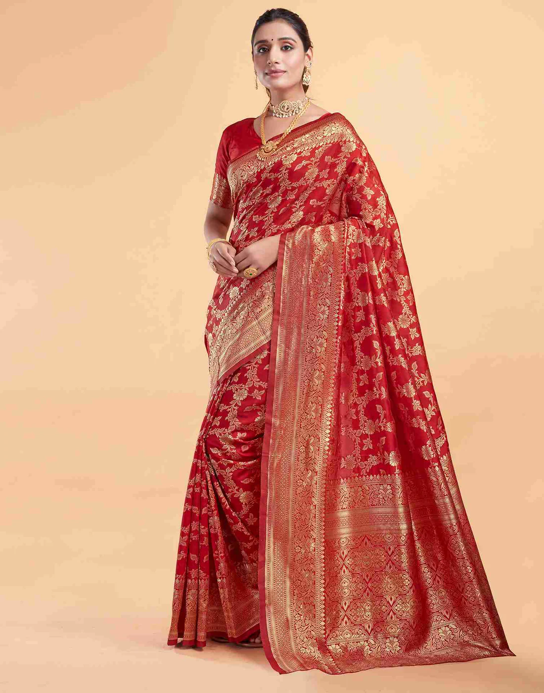 AXONIT Women's Silk Blend Banarasi Jacquard Floral