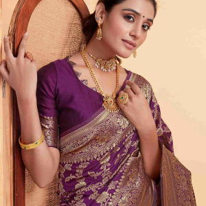 AXONIT Women's Silk Blend Banarasi Jacquard Floral