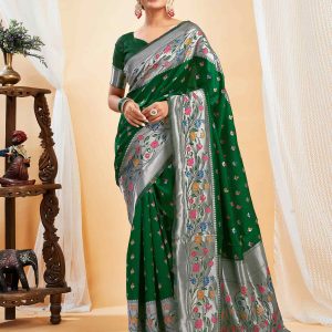 AXONIT Women's Silk Blend Banarasi Jacquard Multicolor Floral