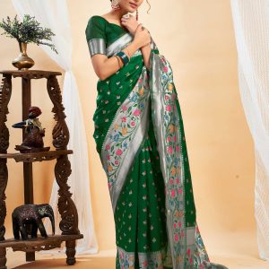 AXONIT Women's Silk Blend Banarasi Jacquard Multicolor Floral