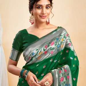 AXONIT Women's Silk Blend Banarasi Jacquard Multicolor Floral