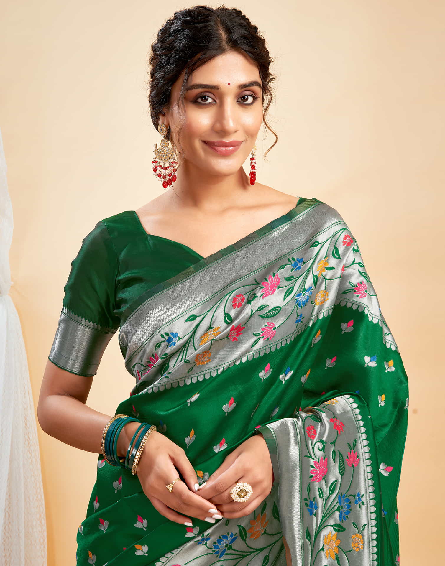 AXONIT Women's Silk Blend Banarasi Jacquard Multicolor Floral