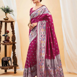 AXONIT Women's Silk Blend Banarasi Jacquard Multicolor Floral