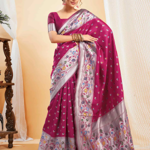 AXONIT Women's Silk Blend Banarasi Jacquard Multicolor Floral