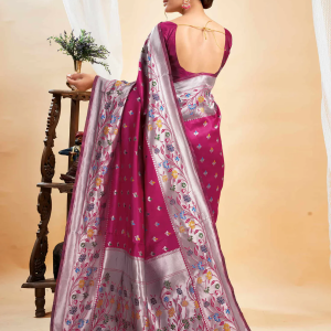 AXONIT Women's Silk Blend Banarasi Jacquard Multicolor Floral