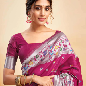 AXONIT Women's Silk Blend Banarasi Jacquard Multicolor Floral
