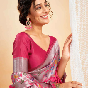 AXONIT Women's Silk Blend Banarasi Jacquard Multicolor Floral