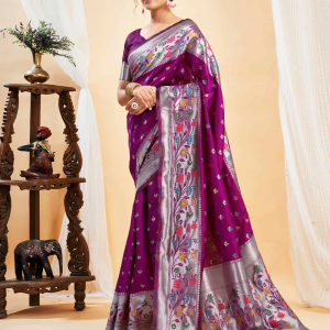 AXONIT Women's Silk Blend Banarasi Jacquard Multicolor Floral