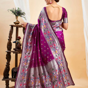 AXONIT Women's Silk Blend Banarasi Jacquard Multicolor Floral