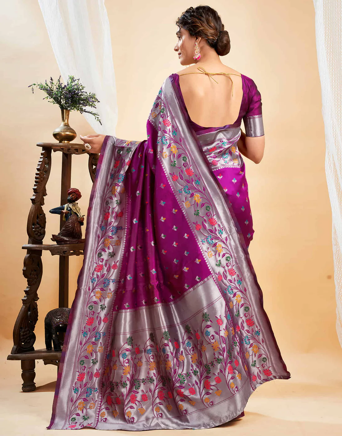 AXONIT Women's Silk Blend Banarasi Jacquard Multicolor Floral
