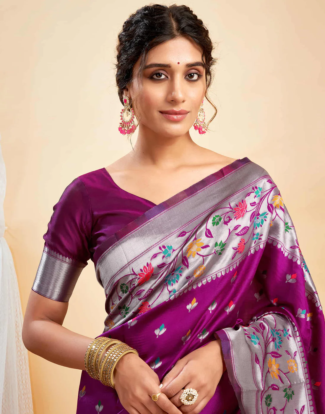 AXONIT Women's Silk Blend Banarasi Jacquard Multicolor Floral