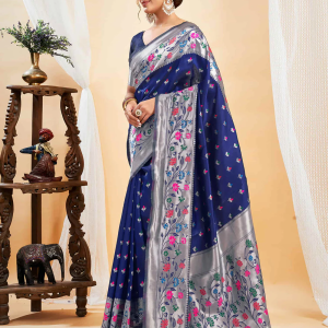 AXONIT Women's Silk Blend Banarasi Jacquard Multicolor Floral