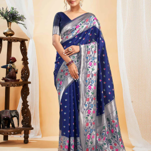 AXONIT Women's Silk Blend Banarasi Jacquard Multicolor Floral