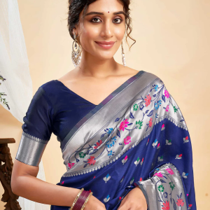 AXONIT Women's Silk Blend Banarasi Jacquard Multicolor Floral