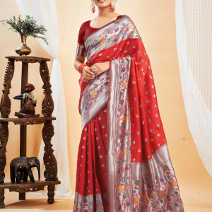 AXONIT Women's Silk Blend Banarasi Jacquard Multicolor Floral