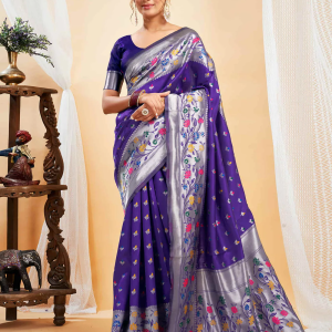 AXONIT Women's Silk Blend Banarasi Jacquard Multicolor Floral