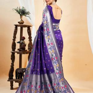 AXONIT Women's Silk Blend Banarasi Jacquard Multicolor Floral