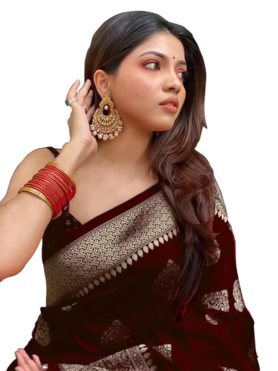 AXONIT Women's Silk Blend Banarasi Jacquard Zari Butta with Brocade Pallu Design Saree with Unstitched Blouse Piece