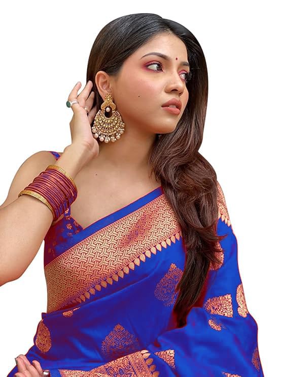 AXONIT Women's Silk Blend Banarasi Jacquard Zari Butta with Brocade Pallu Design Saree with Unstitched Blouse Piece