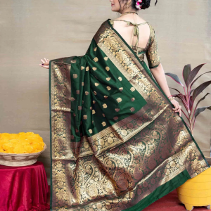 AXONIT Women's Silk Blend Banarasi Jacquard Floral & Paisley Design Saree with Unstitched Blouse Piece