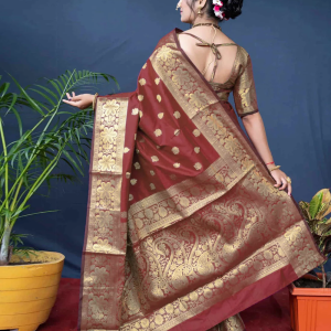 AXONIT Women's Silk Blend Banarasi Jacquard Floral & Paisley Design Saree with Unstitched Blouse Piece