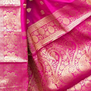 AXONIT Women's Silk Blend Banarasi Jacquard Floral & Paisley Design Saree with Unstitched Blouse Piece